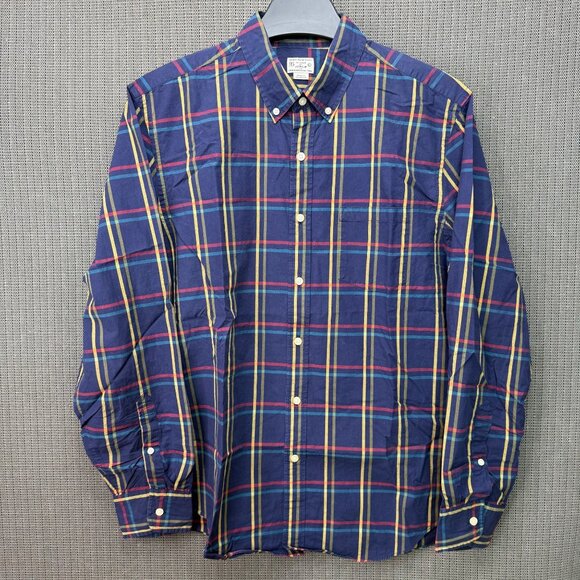 J.Crew Mens Large Navy Multicolor Plaid Button-Down Long-Sleeve Shirt - Picture 1 of 8